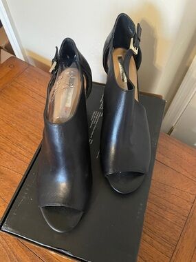 Tahari Black Open-Toe Slingback Leather Heels